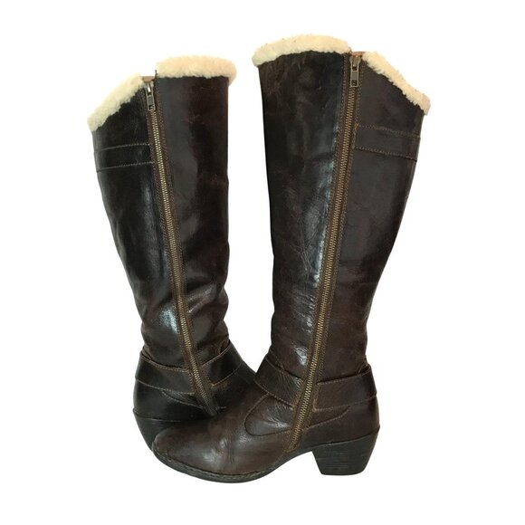 BORN Shearling Lined Warm Womens 7/38 Tall Brown Leather Tall Riding Boots - Picture 7 of 12